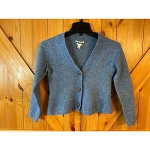 PACAS Blue Purple Alpaca Cropped Button Up Sweater Cardigan Size Small (5093)